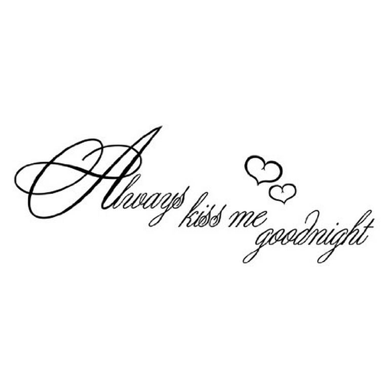 White Always Kiss Me Goodnight Hearts Wall Decal Decor Love Words Sticker Art Mural 